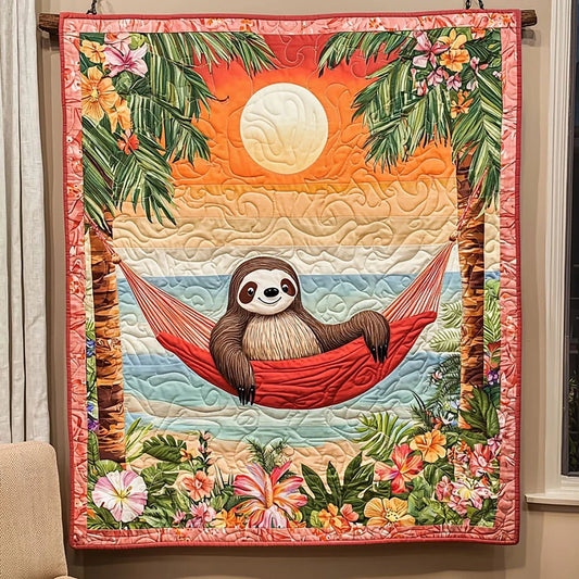 Tropical Summer Sloth Quilt Blanket