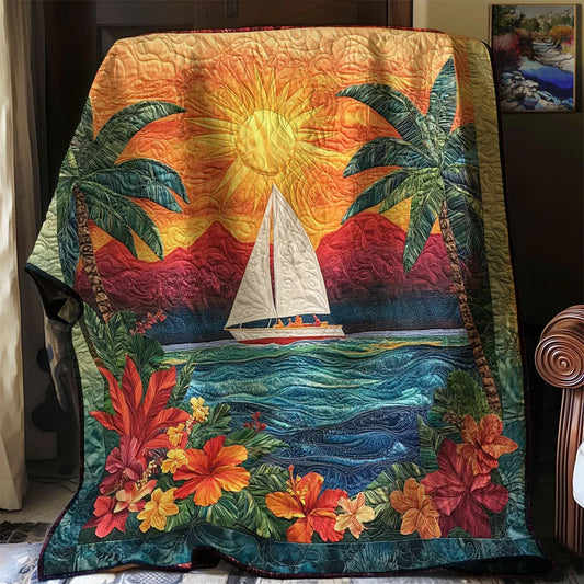Tropical Sunset Sailboat Quilt Blanket