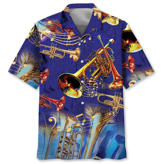 Tropical Blue Trumpet Hawaiian Shirt, custom shirt gift for men