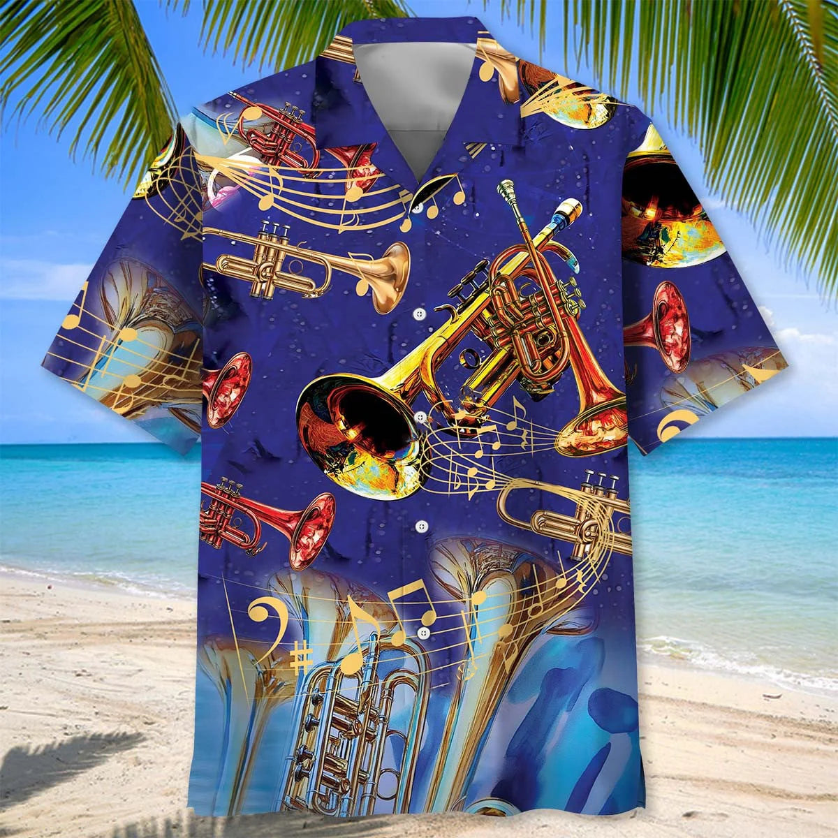 Tropical Blue Trumpet Hawaiian Shirt, custom shirt gift for men (view 2)