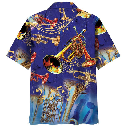 Tropical Blue Trumpet Hawaiian Shirt, custom shirt gift for men (view 3)