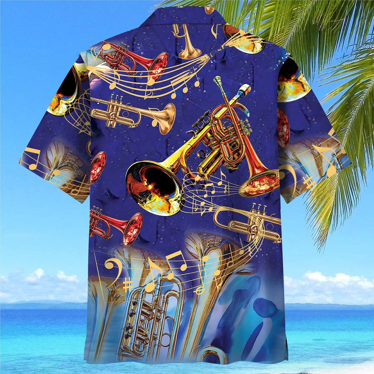 Tropical Blue Trumpet Hawaiian Shirt, custom shirt gift for men (view 4)