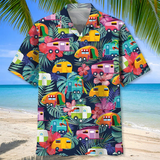 Tropical Camping Color Hawaiian Shirt, camping gift for outdoor lovers
