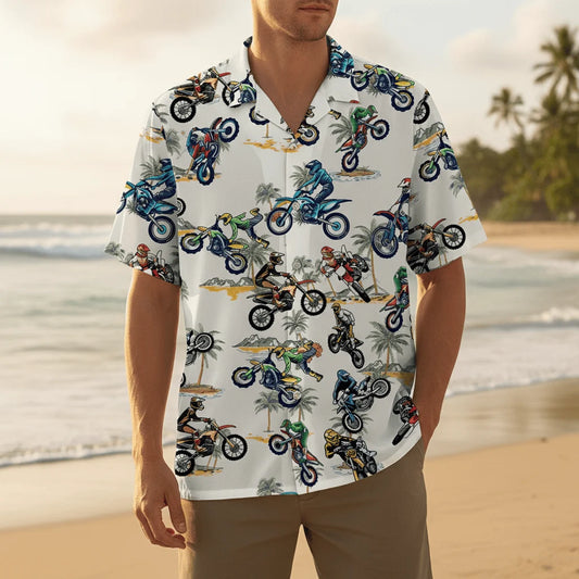 Tropical Dirt Bike Racing Hawaiian Shirt, custom shirt gift for men