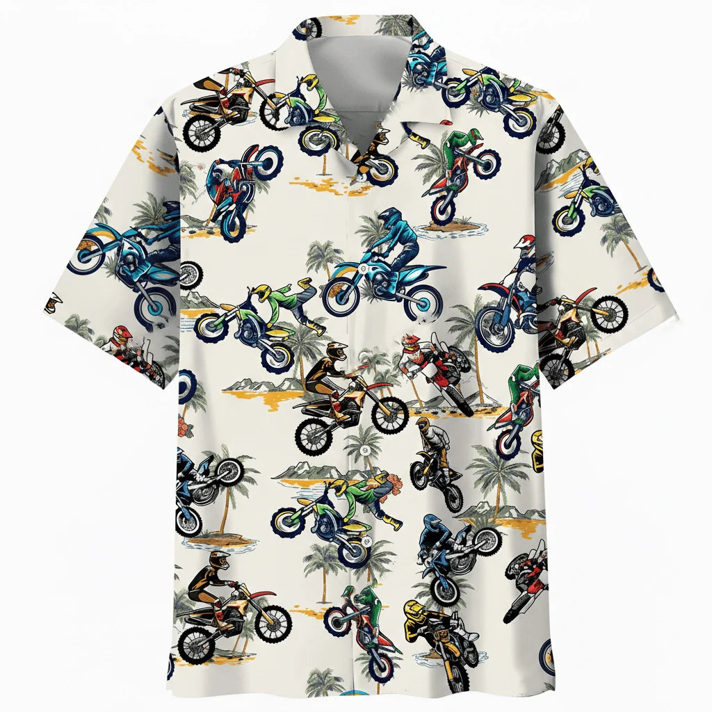 Tropical Dirt Bike Racing Hawaiian Shirt, custom shirt gift for men (view 3)