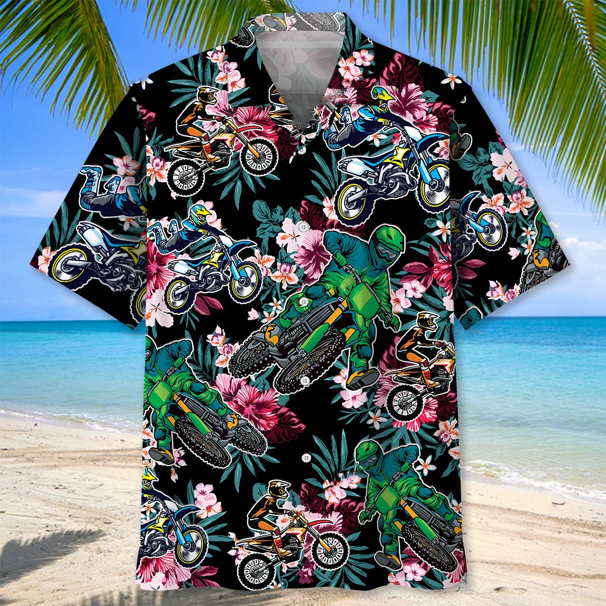 Tropical Dirt Bike Racing Hawaiian Shirt, custom shirt gift for men (view 4)