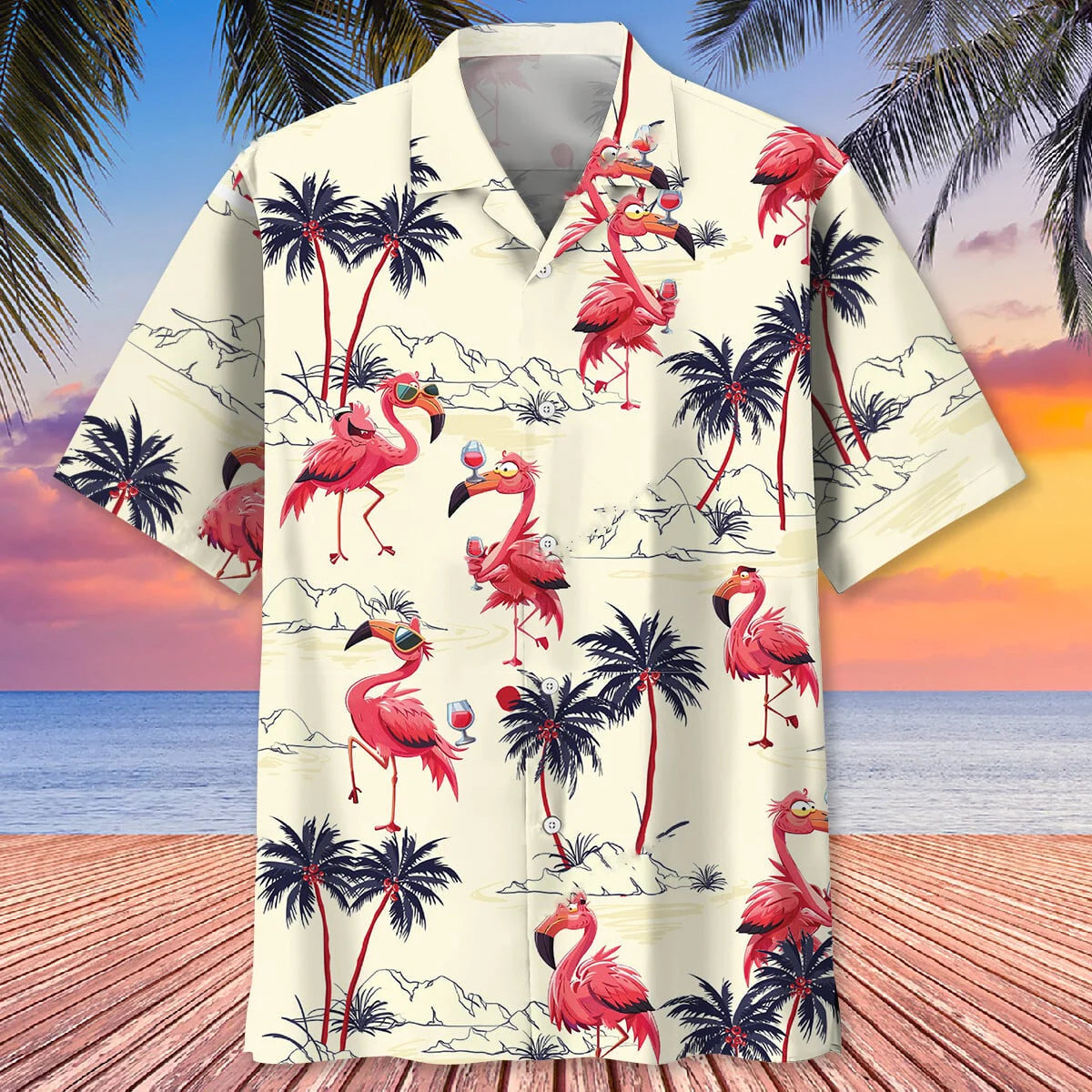 Tropical Flamingo Hawaiian Shirt, custom shirt gift for men