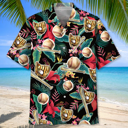 Tropical Flowers with Baseball Gloves Hawaiian Shirt, custom shirt gift for men