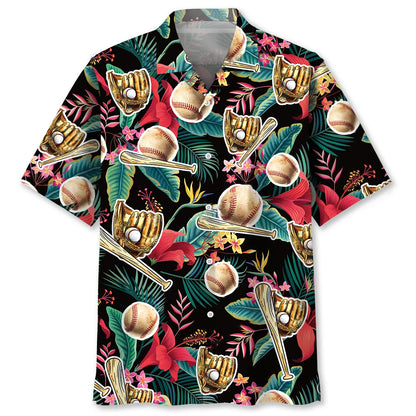 Tropical Flowers with Baseball Gloves Hawaiian Shirt, custom shirt gift for men (view 4)