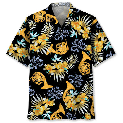 Tropical French Horn Brass Hawaiian Shirt, custom shirt gift for men