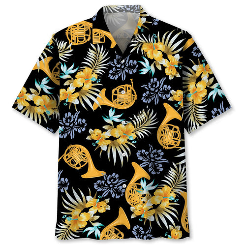 Tropical French Horn Brass Hawaiian Shirt, custom shirt gift for men