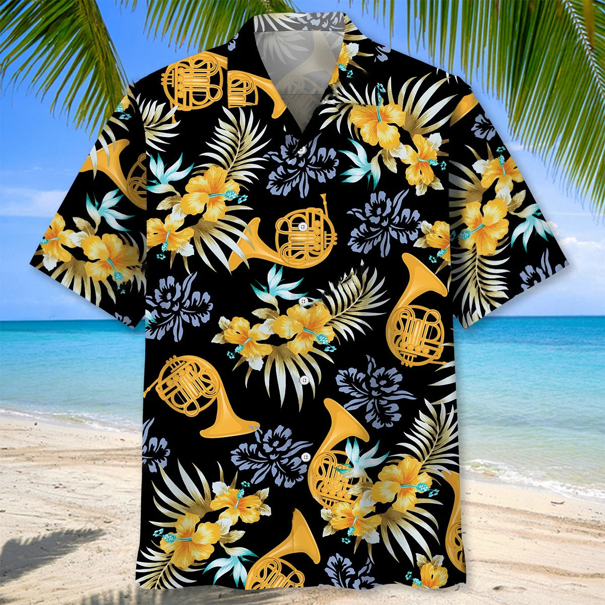 Tropical French Horn Brass Hawaiian Shirt, custom shirt gift for men (view 3)