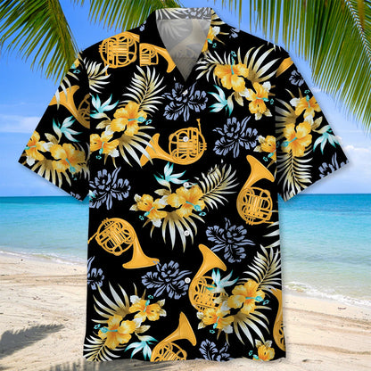 Tropical French Horn Brass Hawaiian Shirt, custom shirt gift for men (view 3)