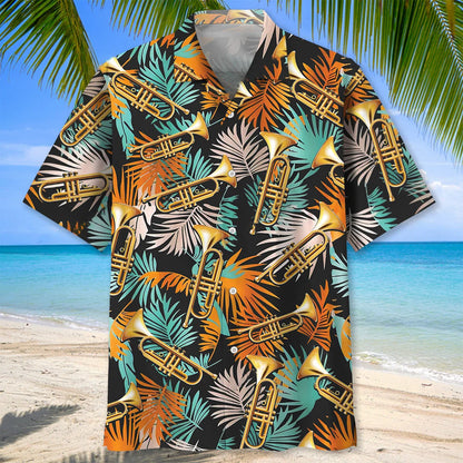 Tropical Orange Trumpet Hawaiian Shirt, custom shirt gift for men