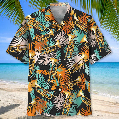 Tropical Orange Trumpet Hawaiian Shirt, custom shirt gift for men
