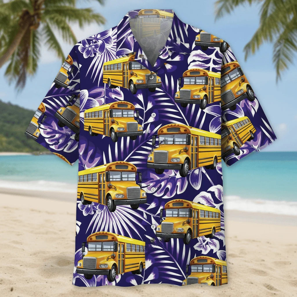 Tropical School Bus Hawaiian Shirt, custom shirt gift for men (view 2)