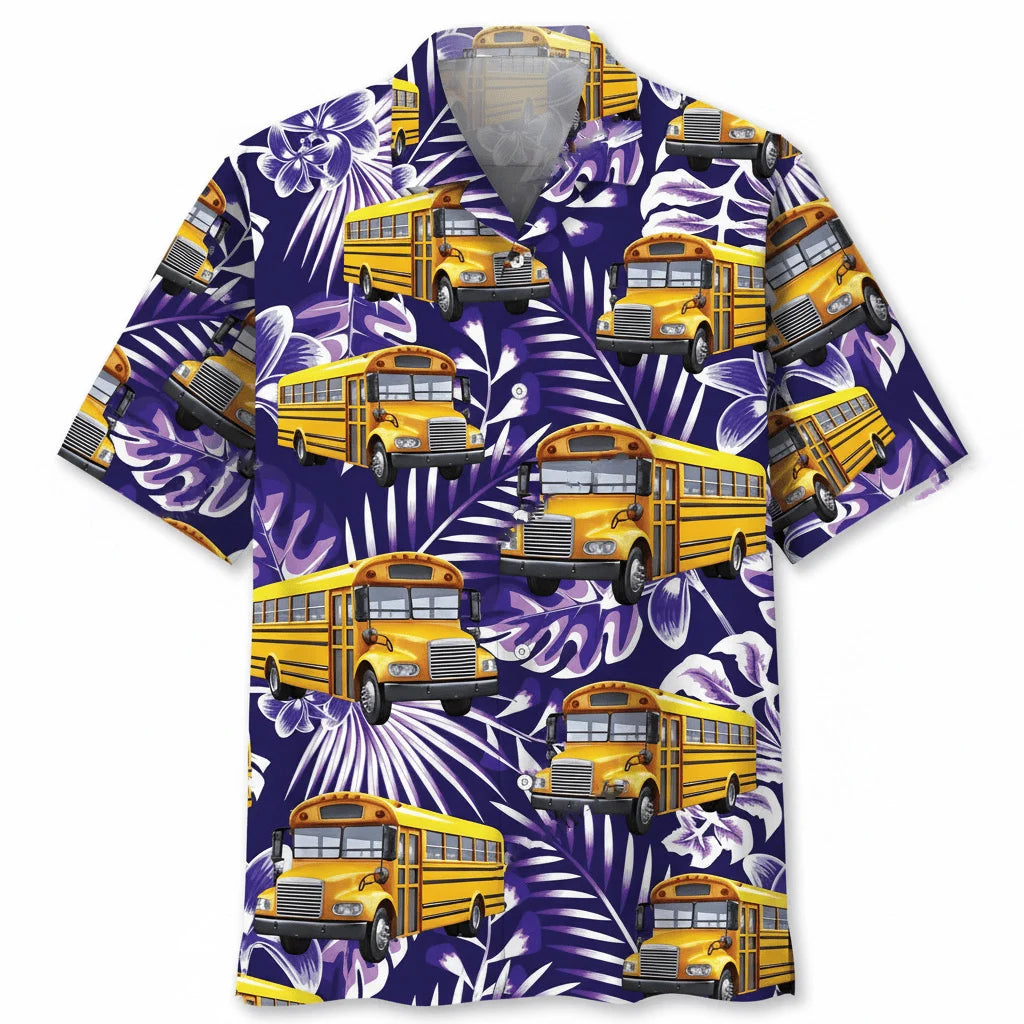 Tropical School Bus Hawaiian Shirt, custom shirt gift for men (view 3)