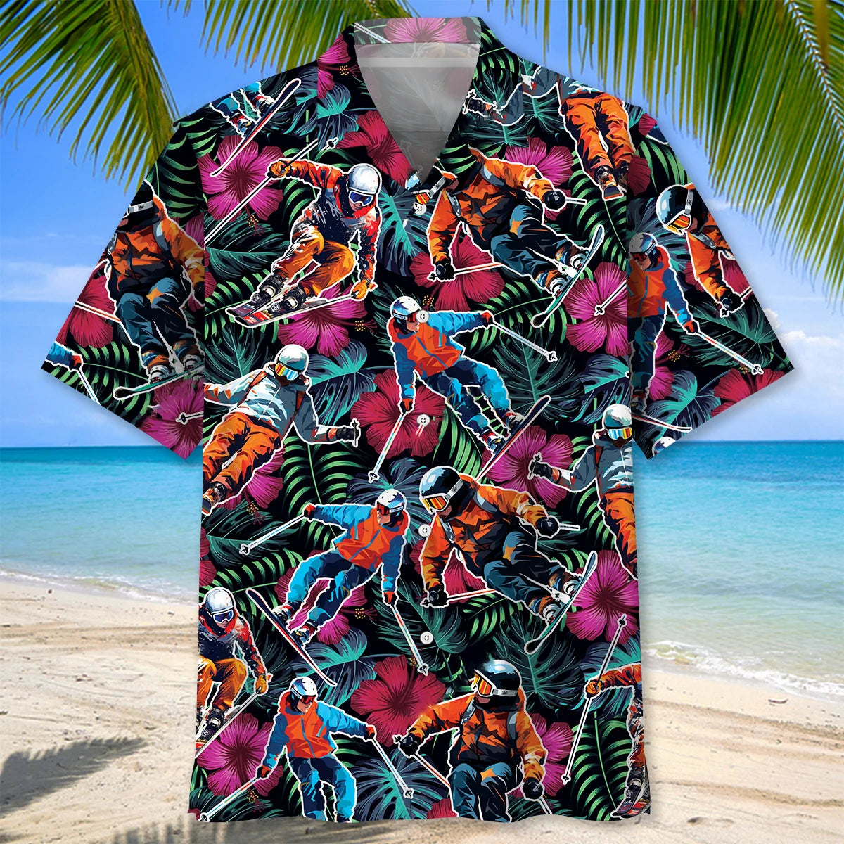 Tropical Skiing Hawaiian Shirt, custom shirt gift for men