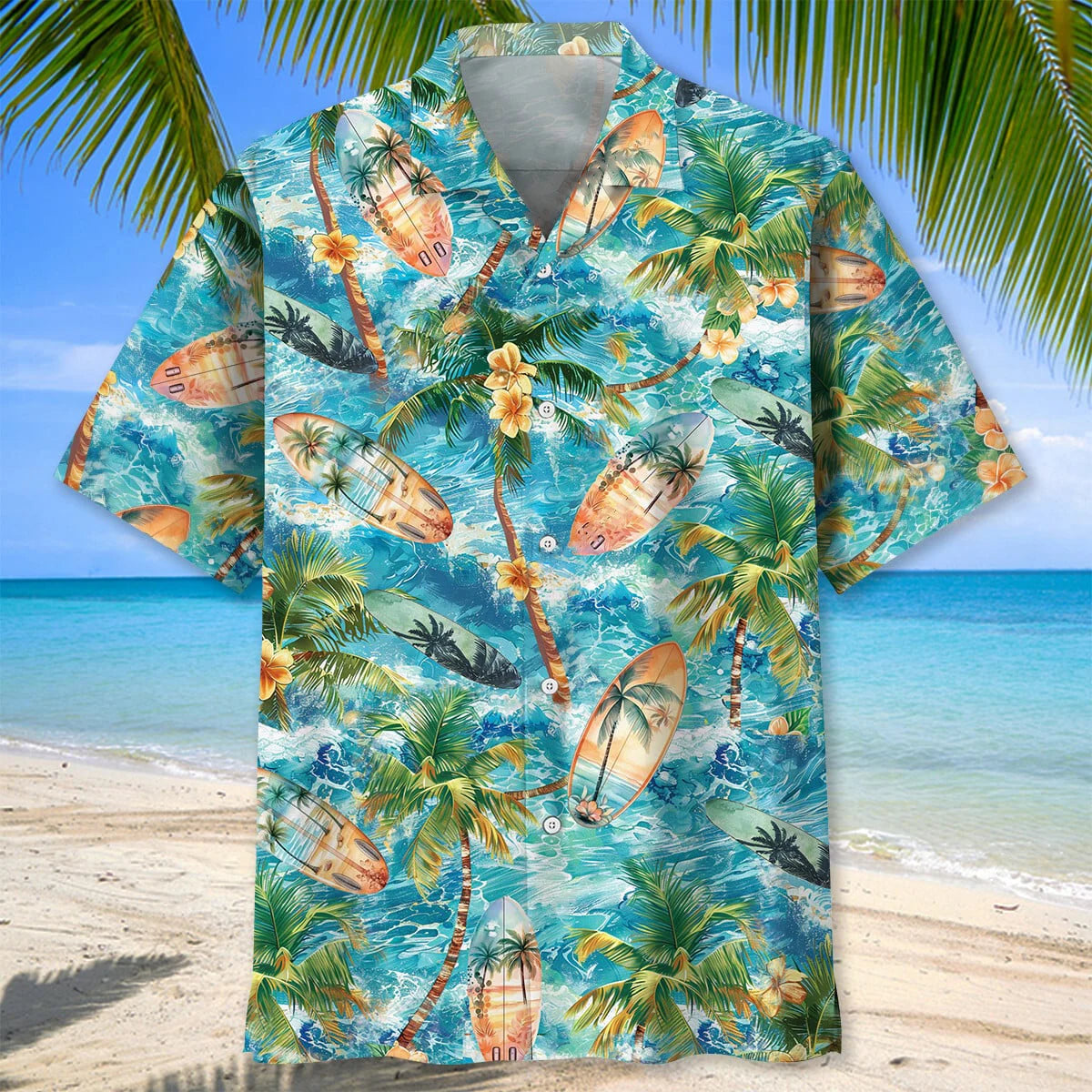 Tropical Surfing Surfboard Hawaiian Shirt, custom shirt gift for men