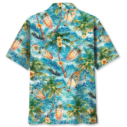 Tropical Surfing Surfboard Hawaiian Shirt, custom shirt gift for men (view 2)