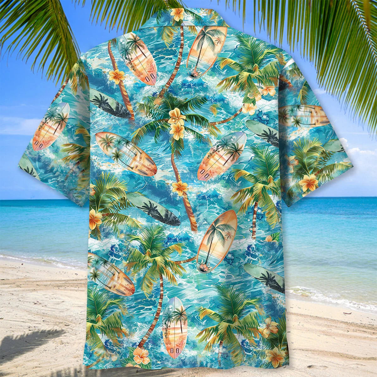 Tropical Surfing Surfboard Hawaiian Shirt, custom shirt gift for men (view 3)