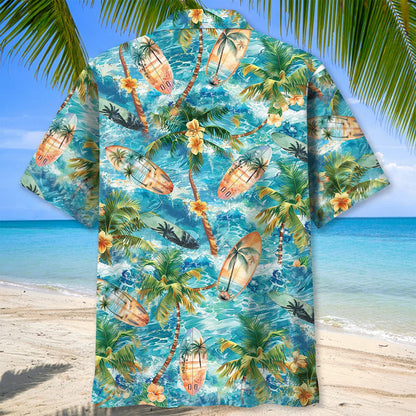 Tropical Surfing Surfboard Hawaiian Shirt, custom shirt gift for men (view 3)