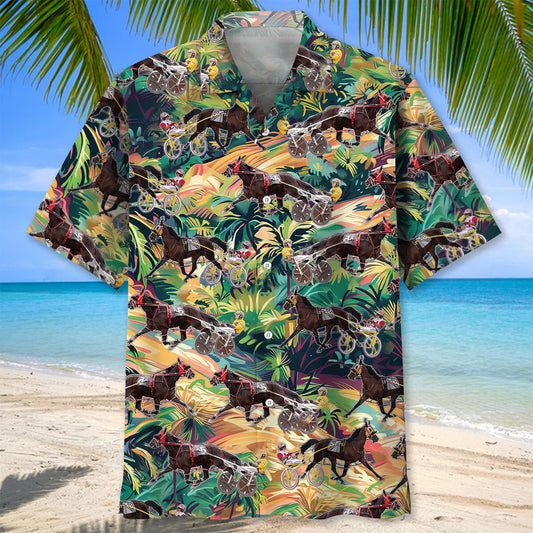 Tropical Terrain Horse Harness Racing Hawaiian Shirt, custom shirt gift for men