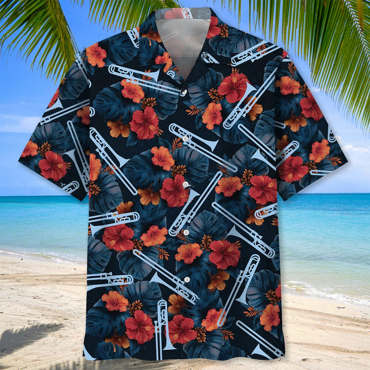 Tropical Trombone Hawaiian Shirt, custom shirt gift for men (view 4)
