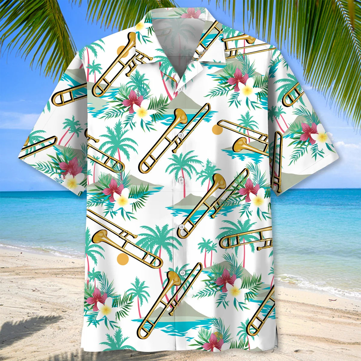 Tropical Trombone Party Hawaiian Shirt, custom shirt gift for men