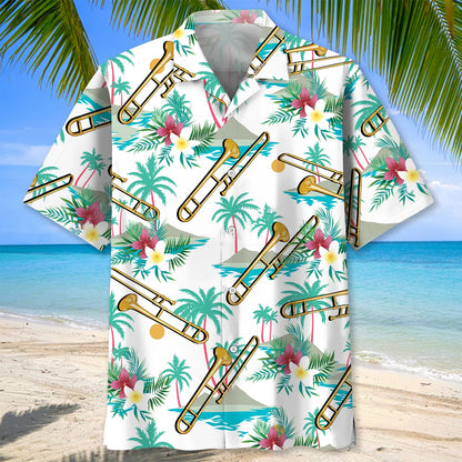 Tropical Trombone Party Hawaiian Shirt, custom shirt gift for men