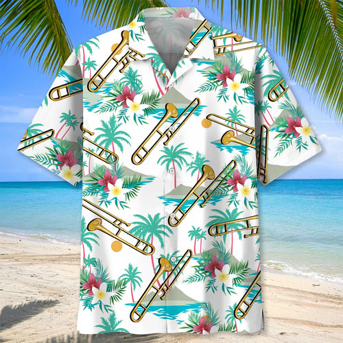 Tropical Trombone Party Hawaiian Shirt, custom shirt gift for men
