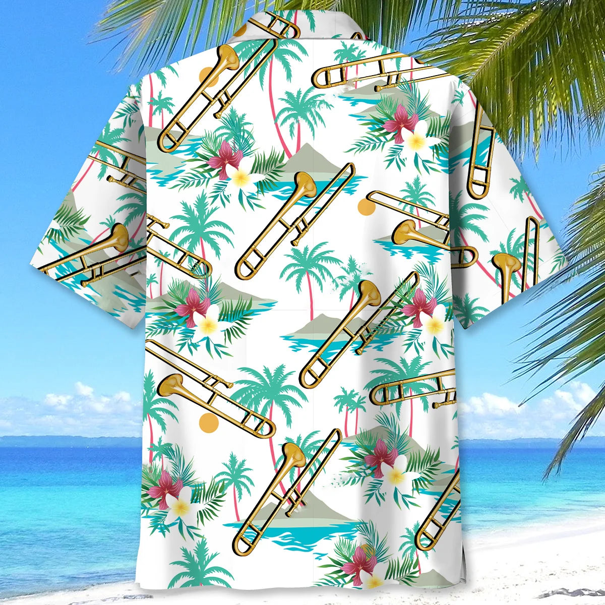 Tropical Trombone Party Hawaiian Shirt, custom shirt gift for men (view 3)