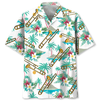 Tropical Trombone Party Hawaiian Shirt, custom shirt gift for men (view 4)