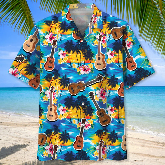 Tropical Ukulele Hawaiian Shirt, custom shirt gift for men