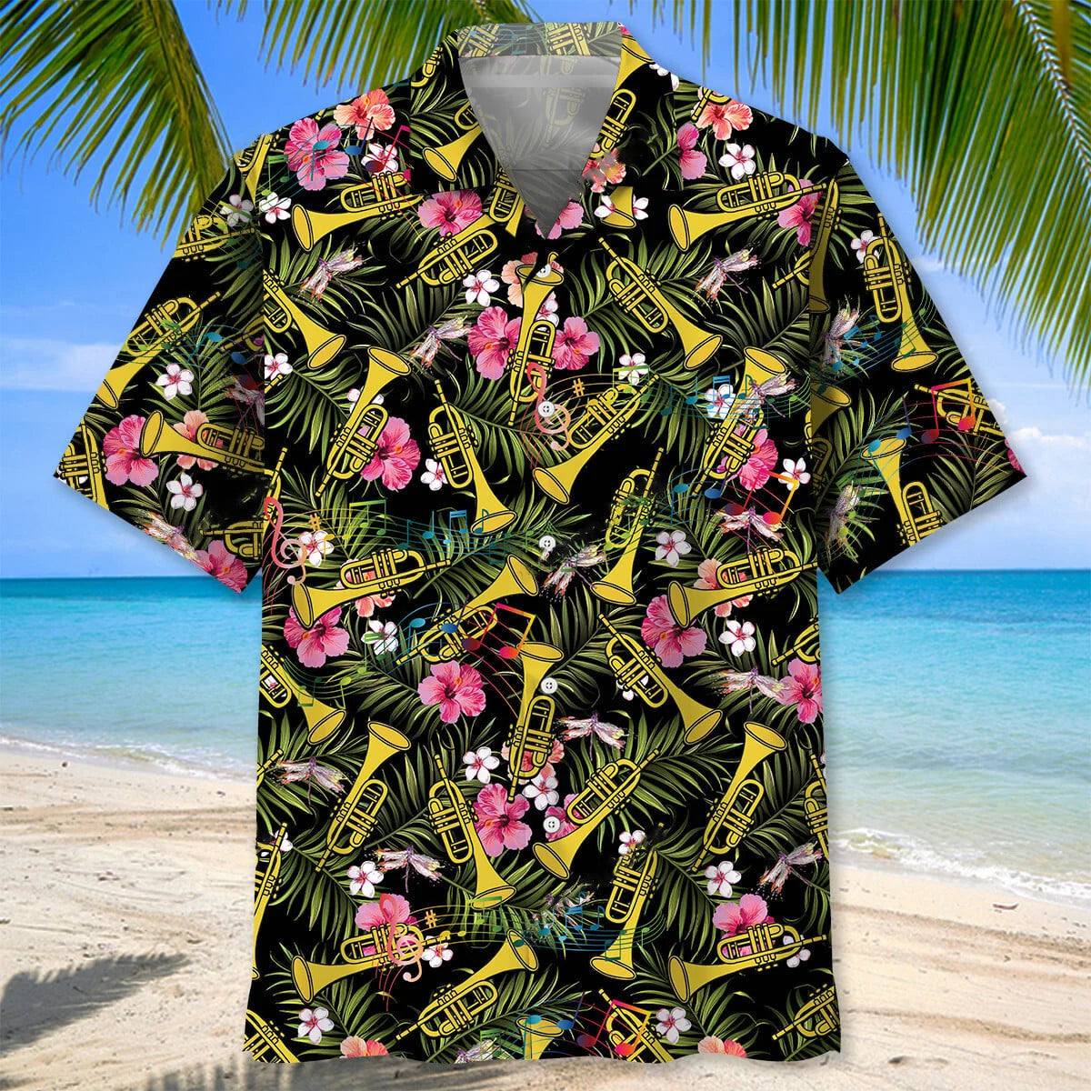 Tropical Vintage Music Trumpet Hawaiian Shirt, custom shirt gift for men