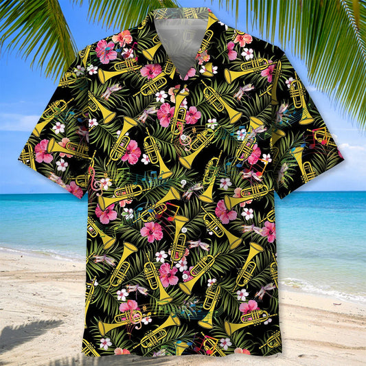 Tropical Vintage Music Trumpet Hawaiian Shirt, custom shirt gift for men