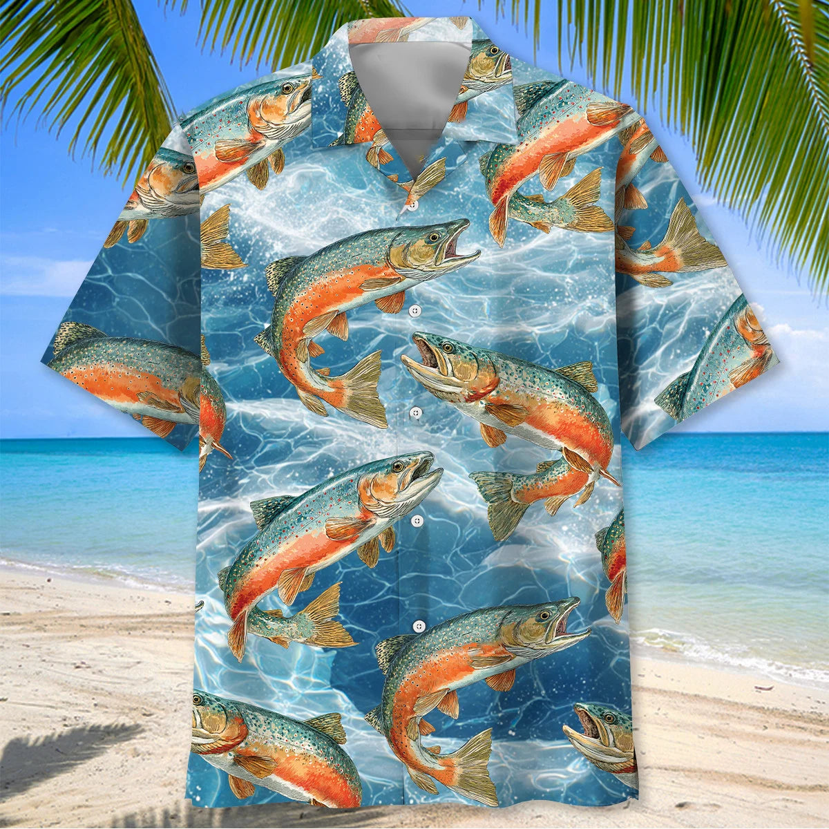 Trout Fishing Blue Water Hawaiian Shirt, fishing gift for men (view 2)