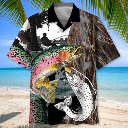 Trout Fishing Camouflage Hawaiian Shirt, fishing gift for men