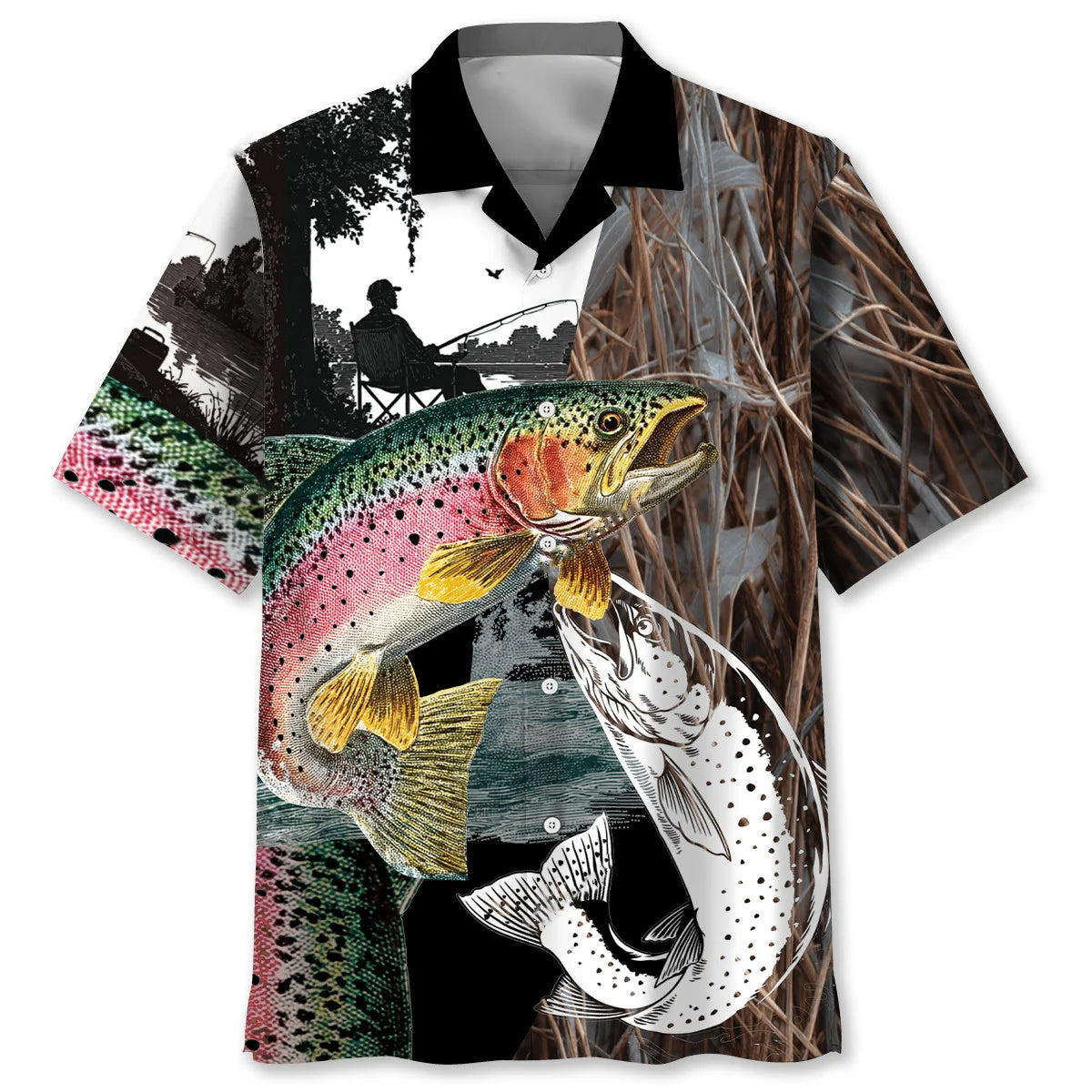 Trout Fishing Camouflage Hawaiian Shirt, fishing gift for men (view 2)