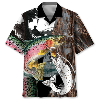 Trout Fishing Camouflage Hawaiian Shirt, fishing gift for men (view 2)
