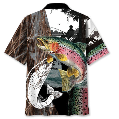 Trout Fishing Camouflage Hawaiian Shirt, fishing gift for men (view 3)