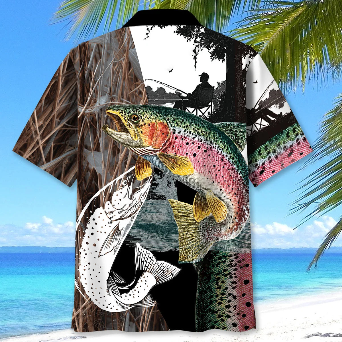 Trout Fishing Camouflage Hawaiian Shirt, fishing gift for men (view 4)