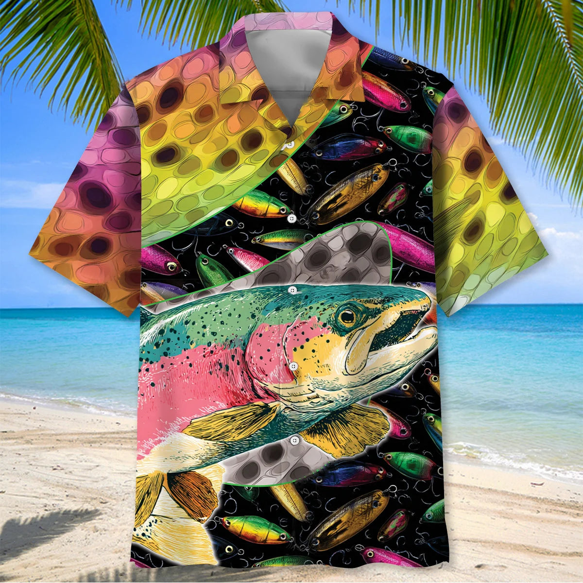 Trout Fishing Game Hawaiian Shirt, fishing gift for men (view 2)