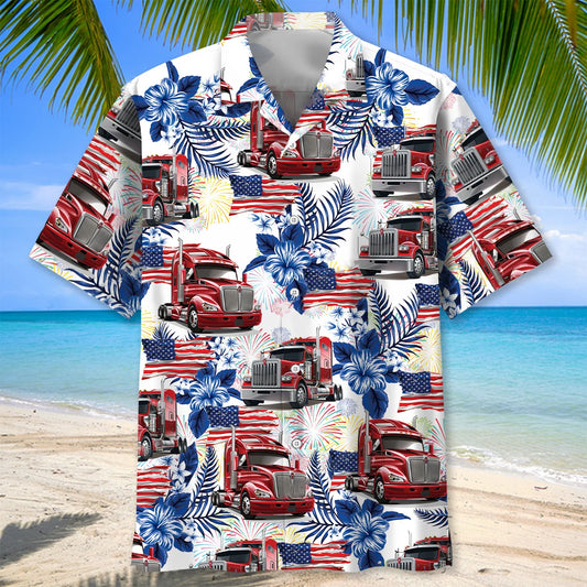 Trucker Usa Hawaiian Shirt, patriotic gift for 4th of July