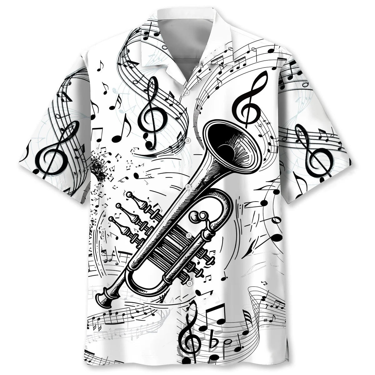 Trumpet Black and White Hawaiian Shirt, custom shirt gift for men