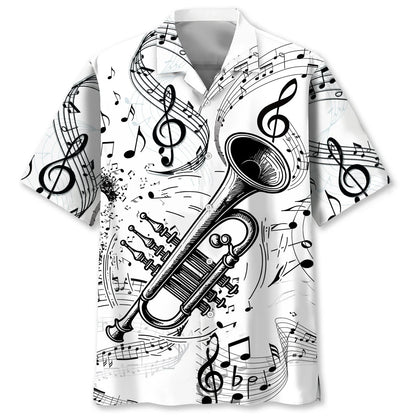 Trumpet Black and White Hawaiian Shirt, custom shirt gift for men