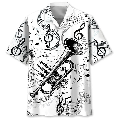 Trumpet Black and White Hawaiian Shirt, custom shirt gift for men