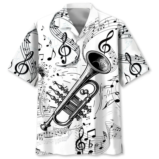Trumpet Black and White Hawaiian Shirt, custom shirt gift for men