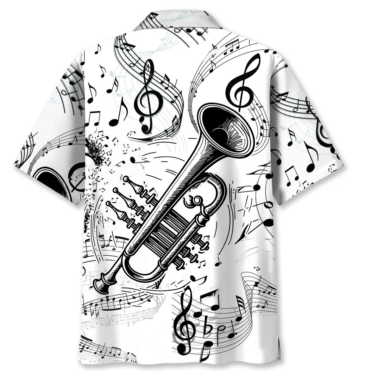 Trumpet Black and White Hawaiian Shirt, custom shirt gift for men (view 3)