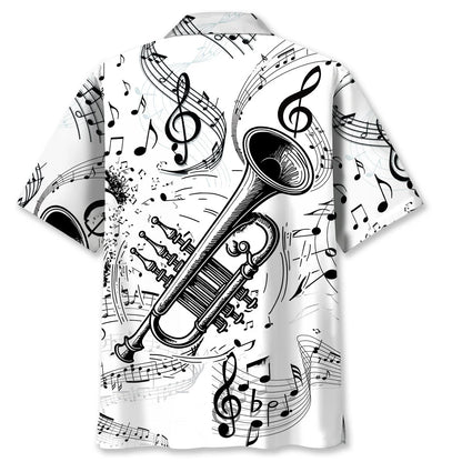 Trumpet Black and White Hawaiian Shirt, custom shirt gift for men (view 3)